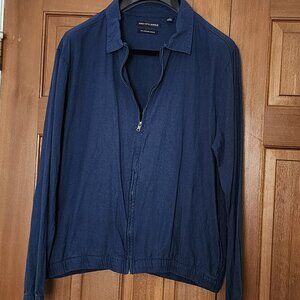 SAKS FIFTH AVE Lightweight  Blue Linen Blend Bomber Sz Medium